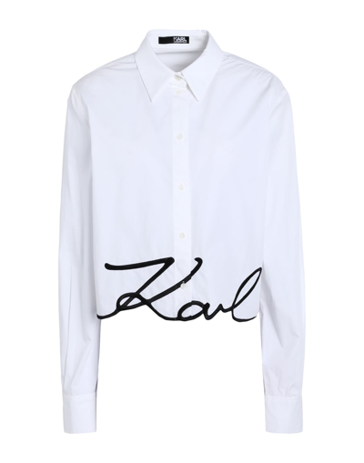 Shop Karl Lagerfeld Cropped Karl Signature Shirt Woman Shirt White Size 6 Organic Cotton