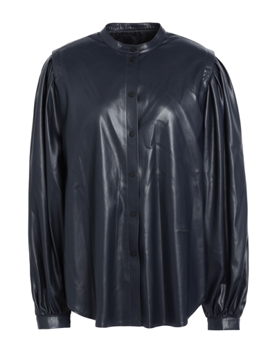 Shop Karl Lagerfeld Faux Leather Shirt Woman Shirt Midnight Blue Size 8 Polyester, Polyurethane Coated