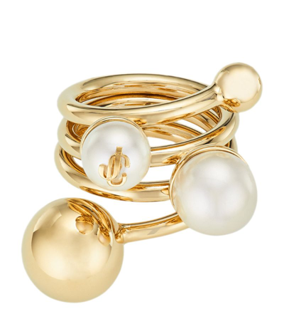Shop Jimmy Choo Faux Pearl Stack Ring In Gold