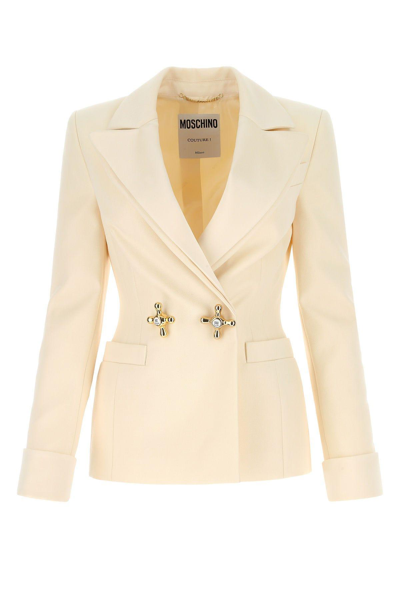 Shop Moschino Cross Buttoned Plain Dinner Jacket In Ivory