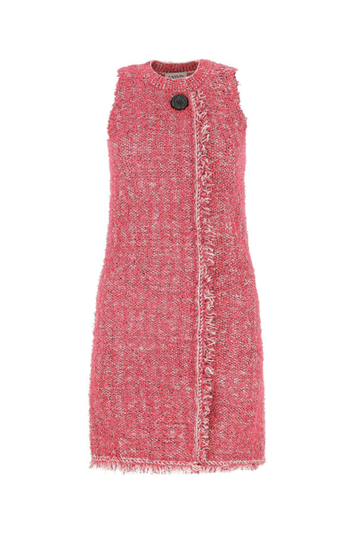 Shop Lanvin Fringe Trimmed Tweed Sleeveless Dress In Pink