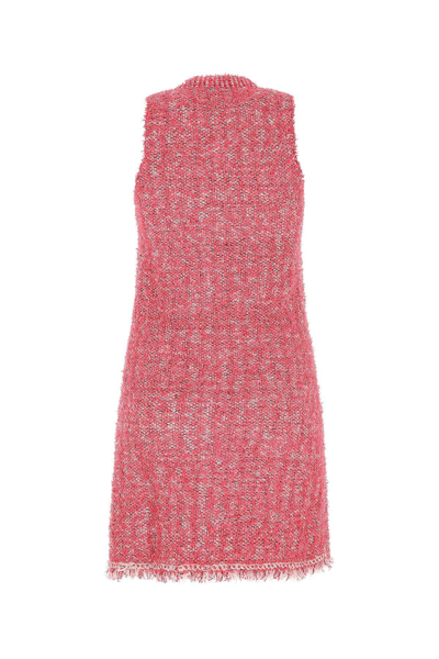 Shop Lanvin Fringe Trimmed Tweed Sleeveless Dress In Pink