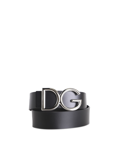 Shop Dolce & Gabbana Dg Logo Buckle Belt In Nero Palladio