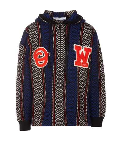Off-white Geometric-patterned Alpaca-blend Hoodie In Marrone