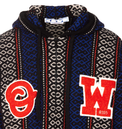 Off-white Geometric-patterned Alpaca-blend Hoodie In Marrone