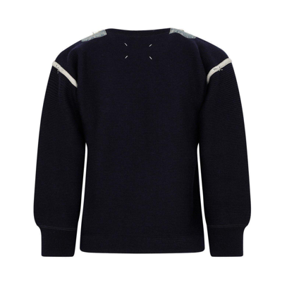 Shop Maison Margiela Crewneck Knitted Sweater In Navy