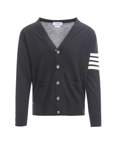 Shop Thom Browne 4-bar V-neck Knit Cardigan In Black
