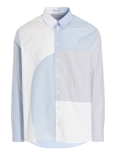 Shop Jw Anderson Patchwork Shirt In Blue/white