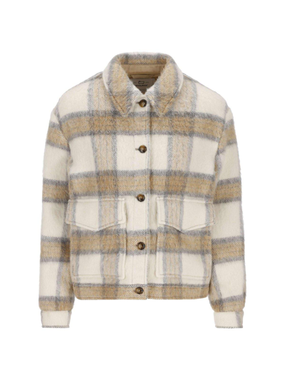 Shop Woolrich Check-pattern Buttoned Shirt Jacket In Crema