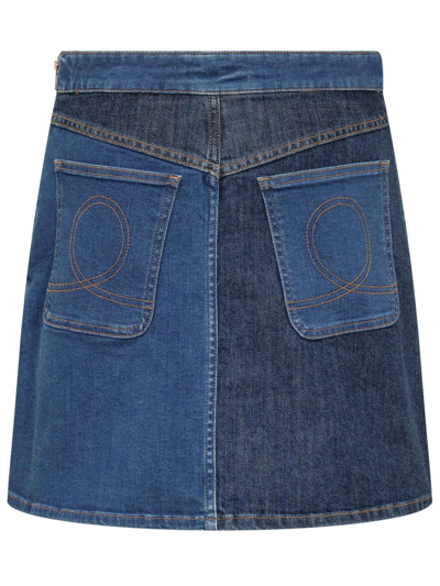 Shop See By Chloé High Waist Patchwork Detailed Mini Skirt In Blu
