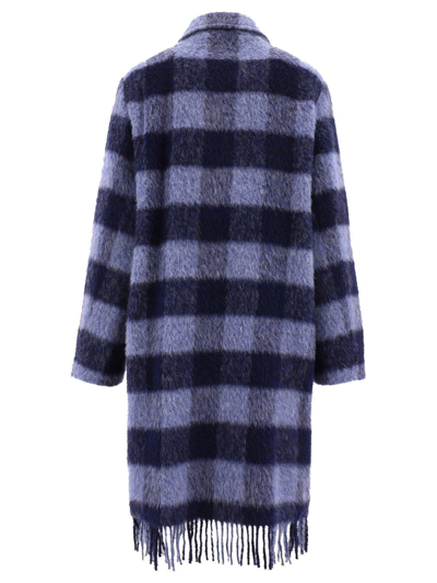 Shop Woolrich Check Pattern Fringed Overshirt In Blue