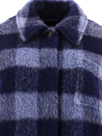 Shop Woolrich Check Pattern Fringed Overshirt In Blue