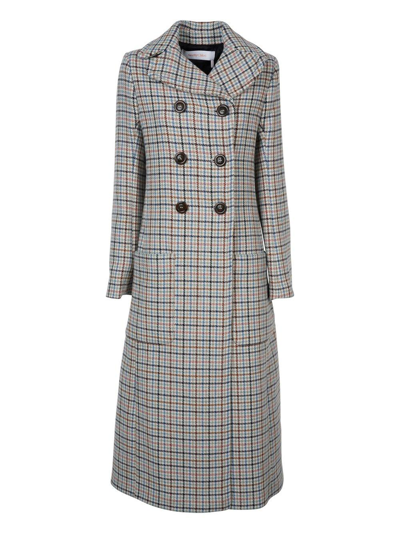 Shop See By Chloé Double Breasted Checked Coat In Grigio