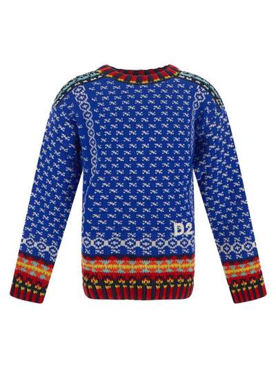 Dsquared2 Intarsia-knit Logo-embroidered Jumper In Blu