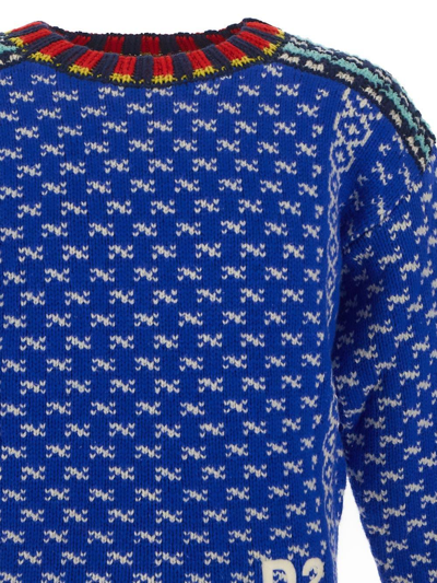 Dsquared2 Intarsia-knit Logo-embroidered Jumper In Blu
