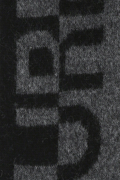 Shop Saint Laurent Printed Wool Blend Scarf In Black/dark Grey
