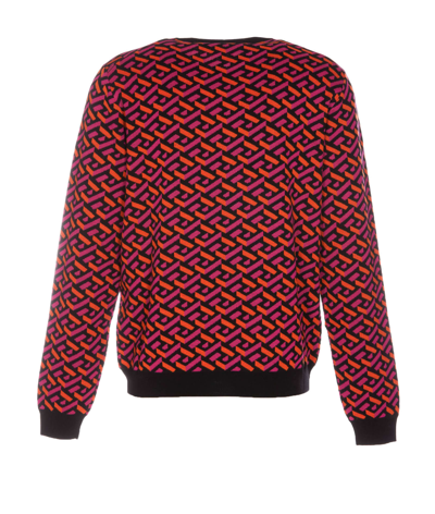 Shop Versace La Greca Sweater In Magenta+tangerine
