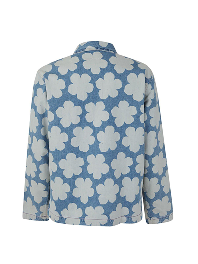 Shop Kenzo Floral Print Denim Overshirt In Azzurro