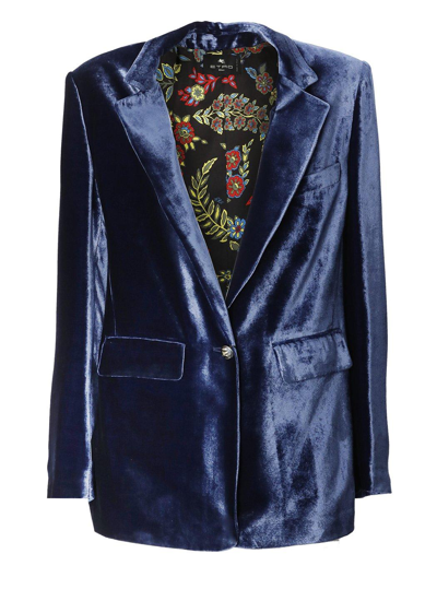 Shop Etro Single-breasted Tailored Velvet Jacket In Blue