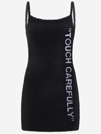 Off-white Off White Off White "touch Carefully" Mini Dress In Black White
