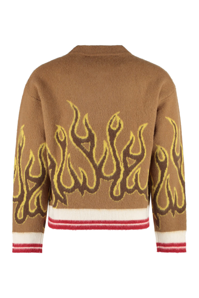 Shop Palm Angels Crew-neck Wool Sweater In Beige