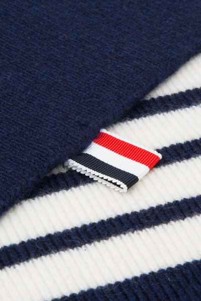 Shop Thom Browne 4-bar Knitted Scarf In Navy