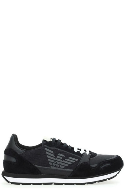 Emporio Armani Logo Print Lace-up Sneakers In Black | ModeSens
