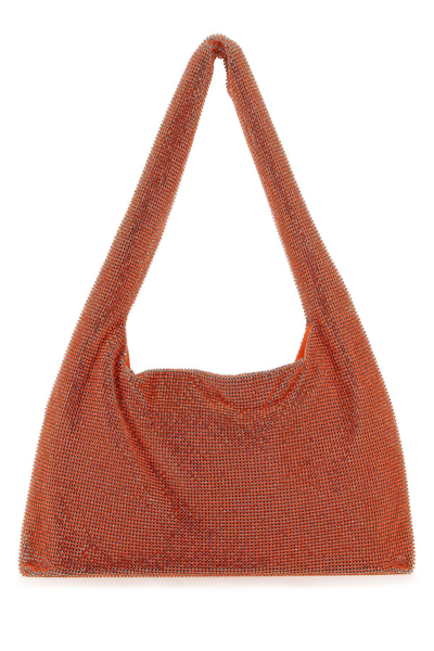 Shop Kara Embellished Fabric Shoulder Bag In Orange Peel