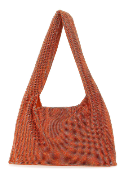 Shop Kara Embellished Fabric Shoulder Bag In Orange Peel