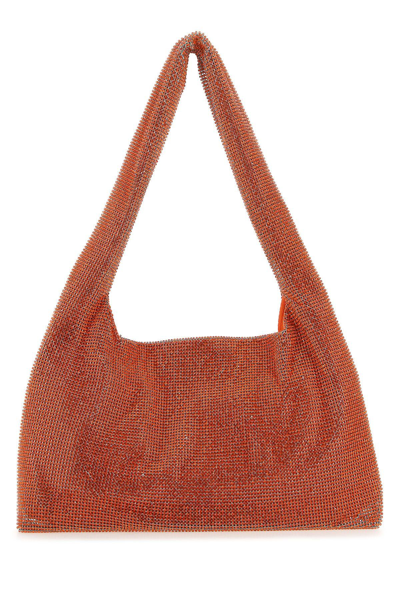 Shop Kara Embellished Fabric Shoulder Bag In Orange Peel