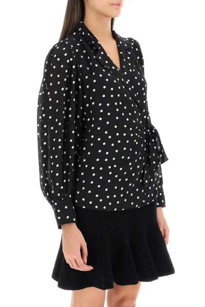 Shop Ganni Polka-dot Georgette Blouse In Black