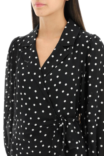 Ganni Printed Light Crepe Wrap Shirt Black Polka Dot | ModeSens
