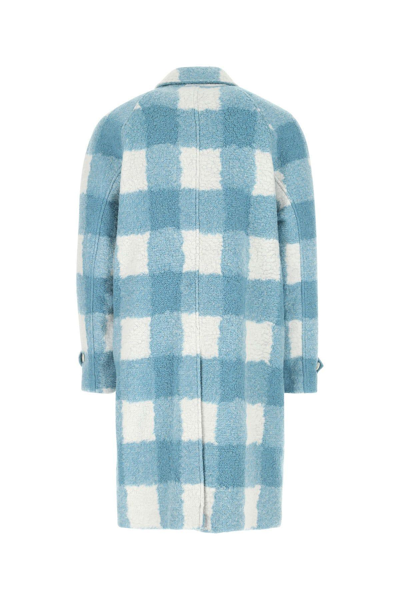 Shop Drôle De Monsieur Embroidered Bouclé Coat In Light Blue