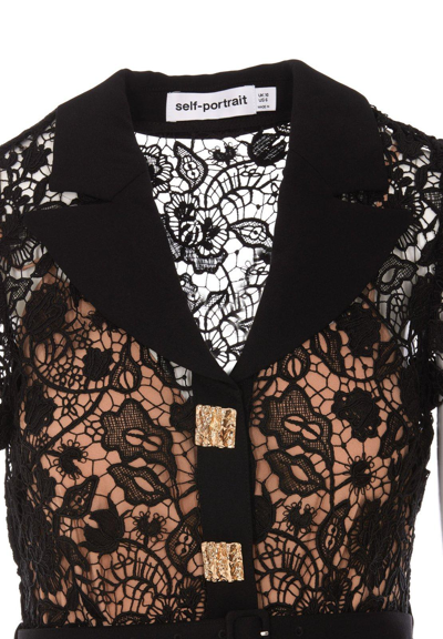 Shop Self-portrait Button-up Lace Midi Dress In Black