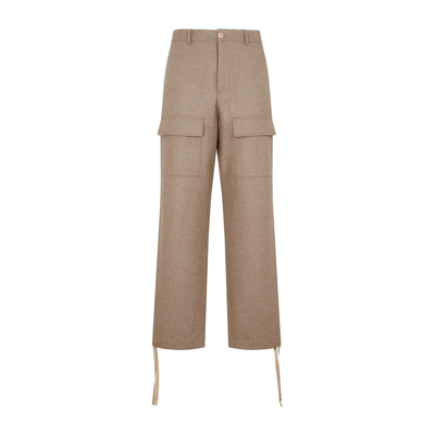 Shop Kenzo Floral Button Cargo Pants In Beige