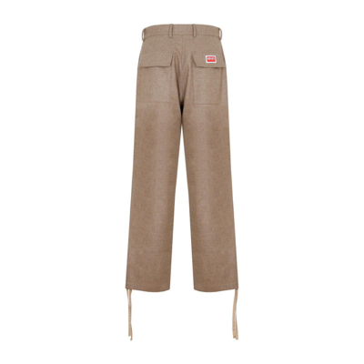 Shop Kenzo Floral Button Cargo Pants In Beige