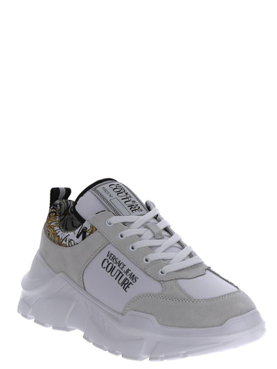Shop Versace Jeans Couture Speedtrack Sneakers In White/gold