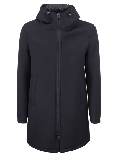 Shop Herno Padded Fabric Coat With Hood In Blue