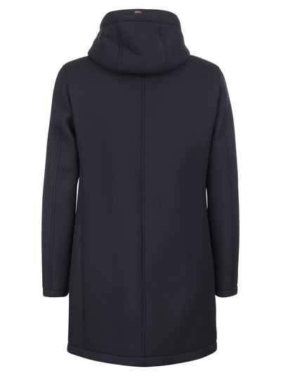 Shop Herno Padded Fabric Coat With Hood In Blue