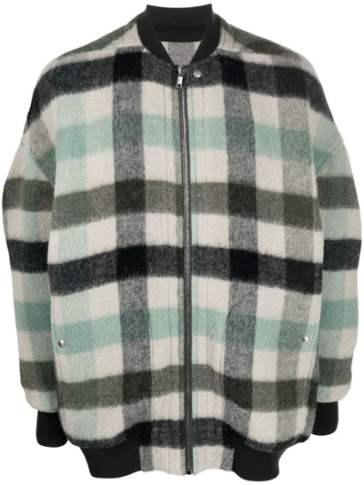 Shop Rick Owens Check Print Wool Blend Jacket