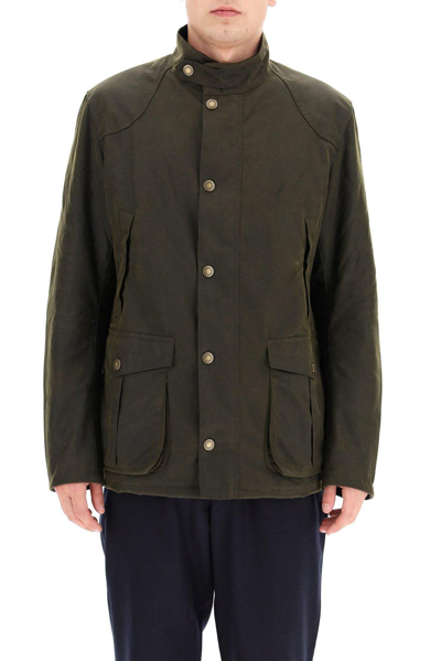 Shop Barbour Leeward Waxed Jacket In Olive