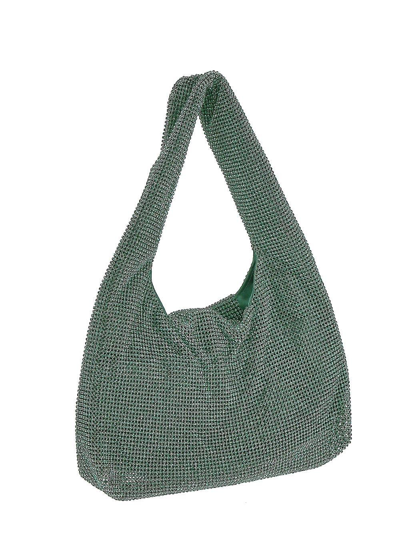 Shop Kara Mini Crystal Mesh Armpit Bag In Erinite