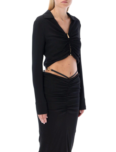 Shop Versace Medusa Zipped Ruched Cropped Shirt In Nero