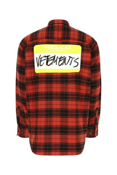 Shop Vetements Embroidered Flannel Oversize Shirt In Rosso