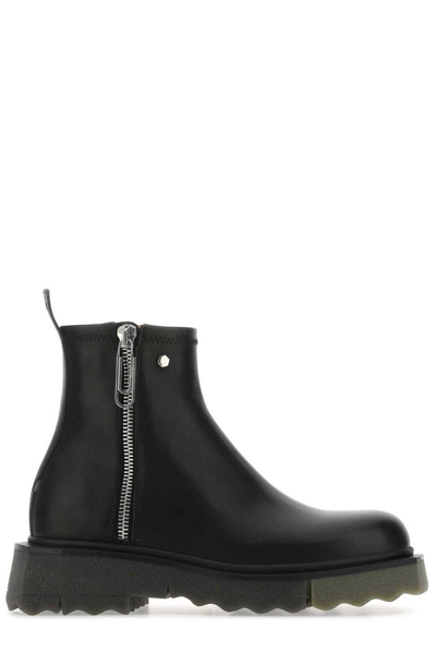 Shop Off-white Round Toe Zip-up Ankle Boots