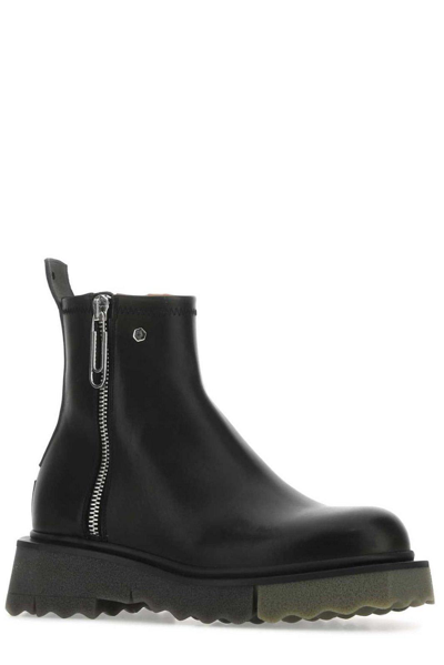 Shop Off-white Round Toe Zip-up Ankle Boots