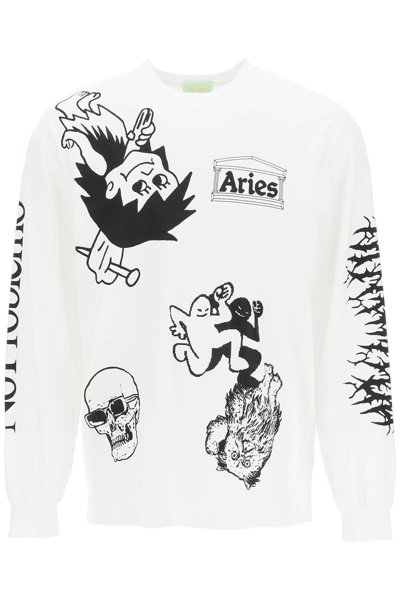 Shop Aries Graphic Mashup Ls T-shirt In White/black