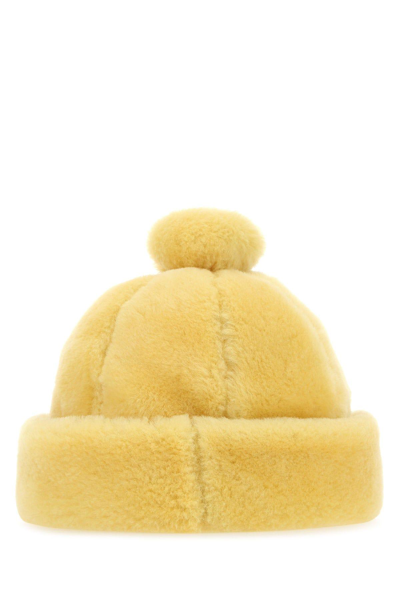 Shop Lanvin Pastel Yellow Shearling Beanie Hat