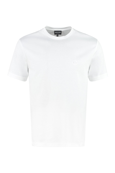 Shop Giorgio Armani Cotton Crew-neck T-shirt In Bianco