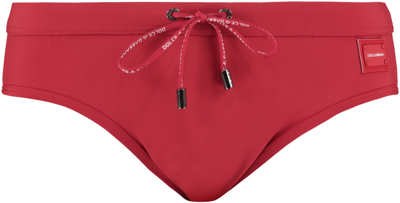 Shop Dolce & Gabbana Logo Print Swim Briefs In Rosso Sangue
